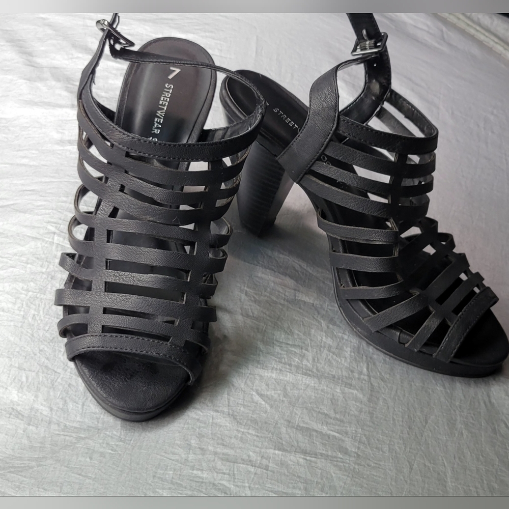 Streetwear society caged black heels